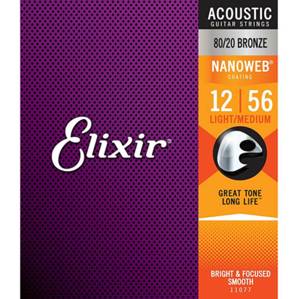 엘릭서 11077 나노웹 80/20브론즈 어쿠스틱줄 1256 라이트미디엄 Elixir Nanoweb Acoustic 80/20 Bronze Light Medium 12-56 12,16,24,35,45,56